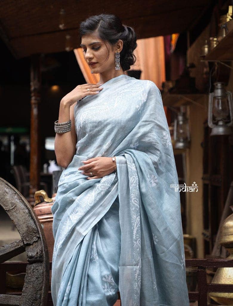 Utsaav ~ Pure Handmade Linen in Grey with Hand Block Printing view 3