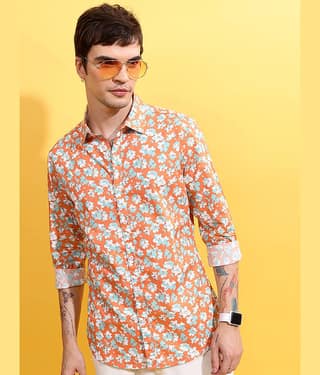 Ketch 100% Cotton Regular Fit Printed Full Sleeves Men's Casual Shirt - Coral ( Pack of 1 )