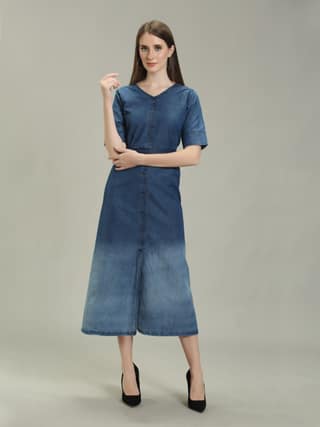Denim One Piece Botom Spray Wash HSL with Belt, Blue - XL