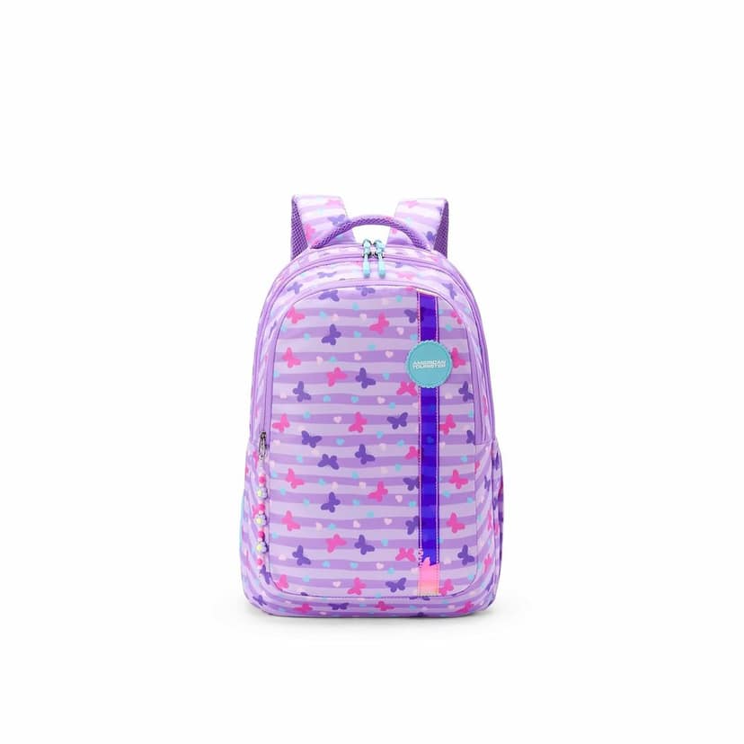 Sway | 32 Ltrs | 3 Compartments | Bottle Pocket | Ergonomic Padded Back Panel & Shoulder Straps | School Backpack for Boys & Girls | Butterfly Lavender view 3