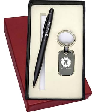UJJi 2in1 Advocate Logo Set in Matte Finish Black Color Pen and Metal Keychain