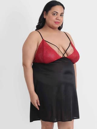 Klamotten Women's Plus Size Sexy Babydoll Dress With Lace for Honeymoon BB39K