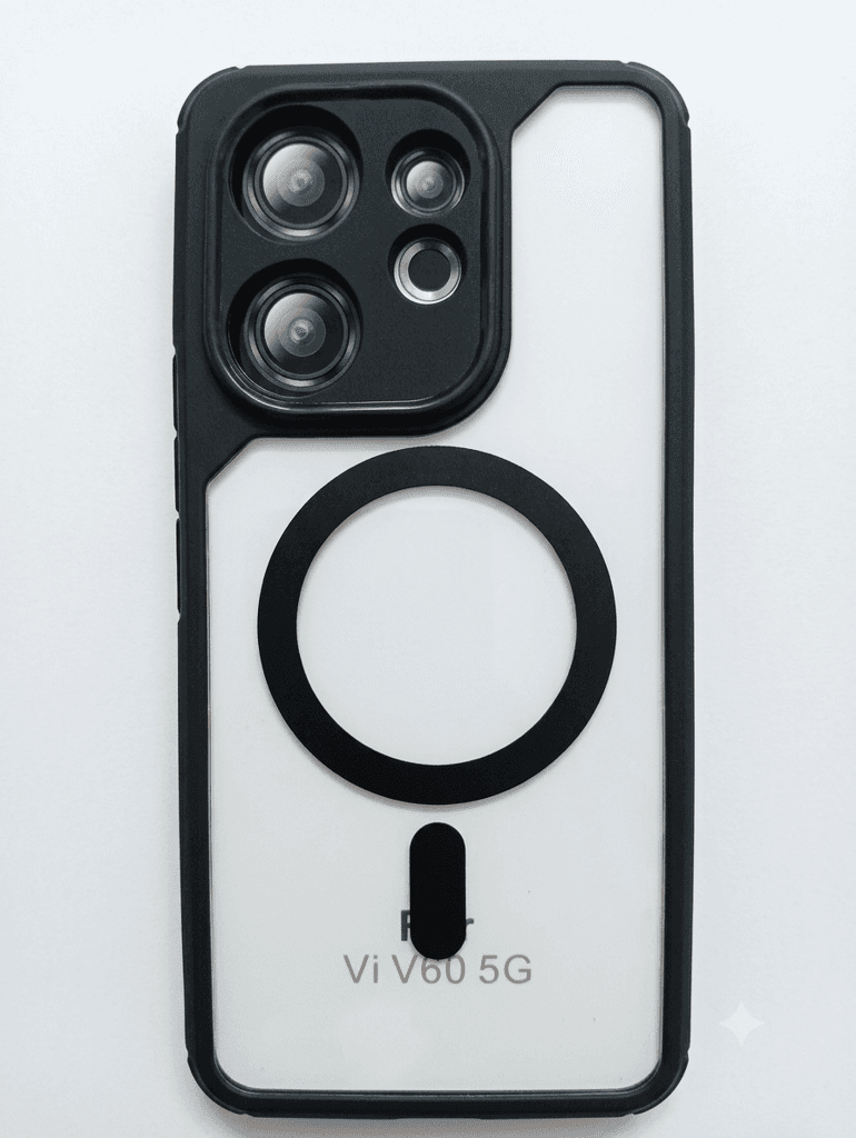 Vivo V60 5G MagSafe Compatible Clear Hybrid Back Cover - Matte Black Frame