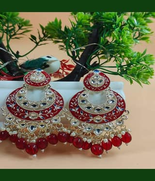 Jiyanshi fashion Red Chandbalis Earrings ( Pack of 1 )