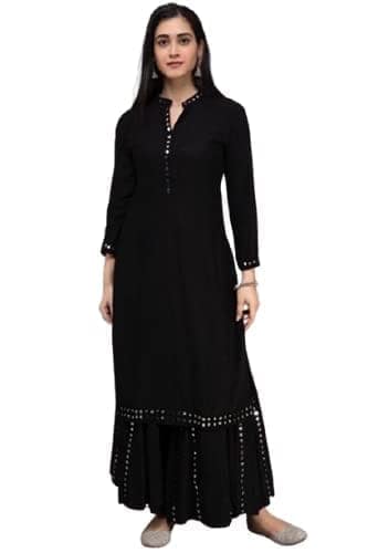 Buy & Try Women's Rayon Kurta Plazzo Set with Aari Work, Straight Kurti Set with Plazzo for Girls, Diwali, Festival Puja.