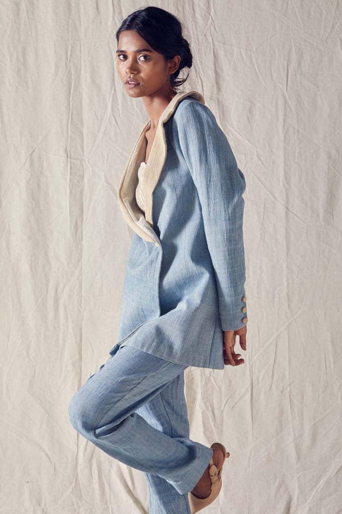 Indigo Pant Suit With Oversized Blazer In Oragnic Cotton view 4