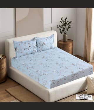 Welhouse India Cotton 1 Double King Bedsheet with 2 Pillow Covers ( Blue )