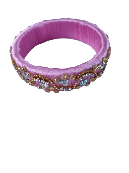 Pink Silk Thread Bangle Set with Stone and Pearl Embellishment for Women and Girls (Pack of 2) view 2