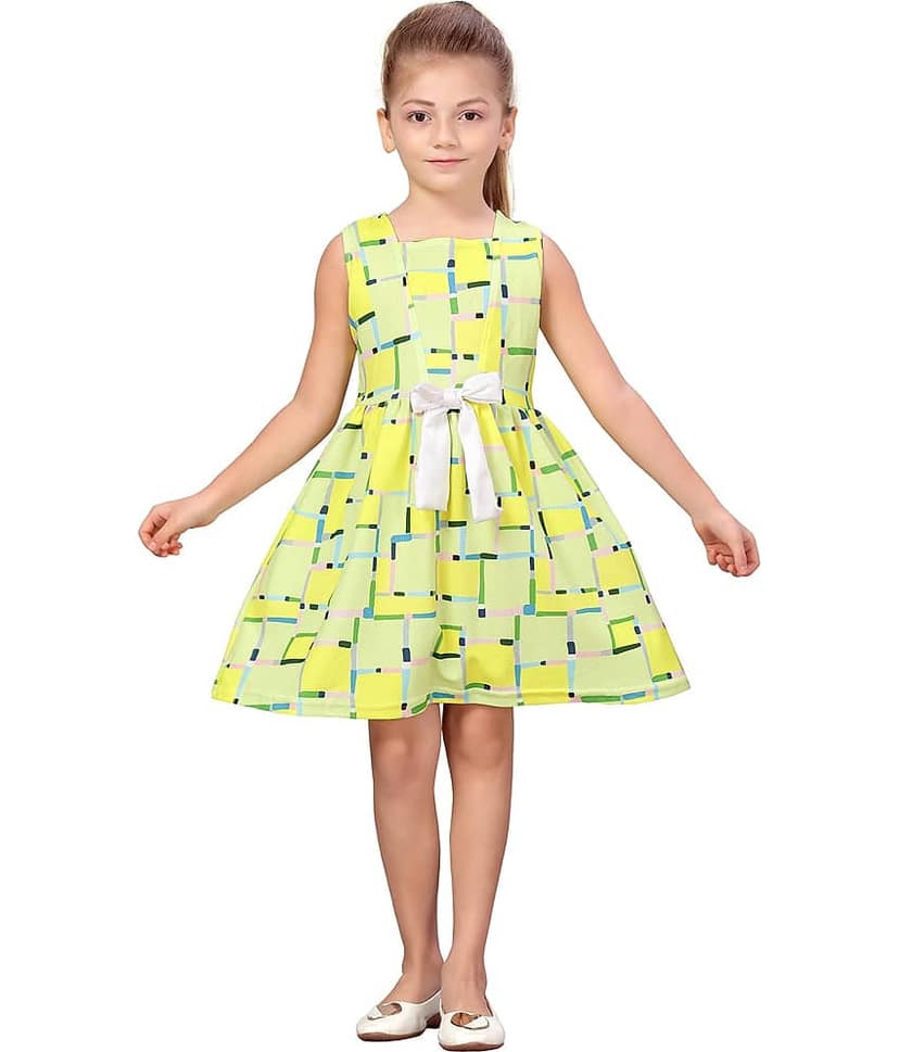 K&U Cotton Blend A-line For Girls ( Pack of 1 , Yellow )