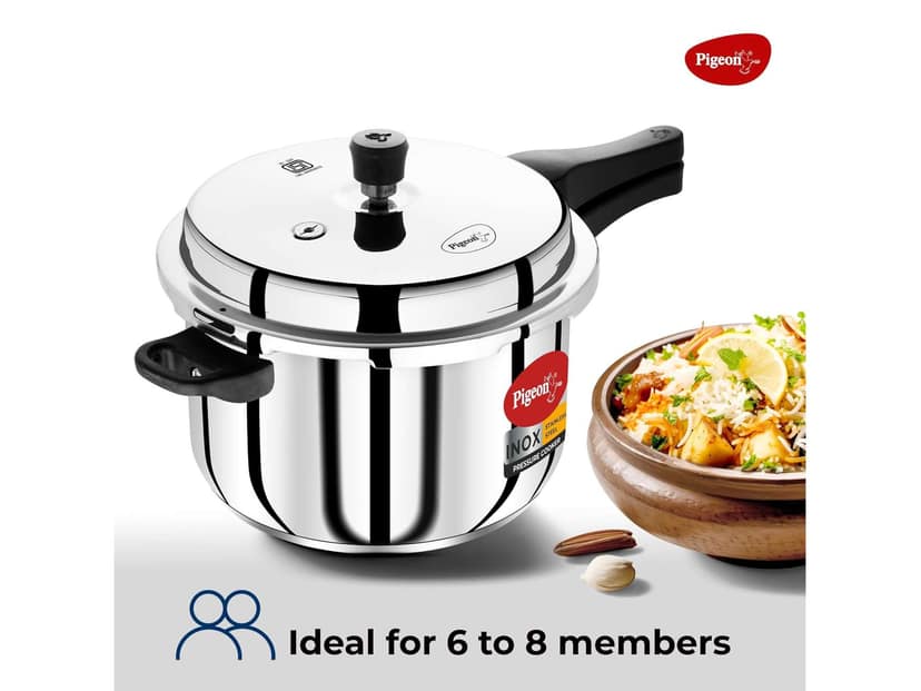 Pigeon Inox Stainless Steel Pressure Cooker Outer Lid, Induction Base, Silver - 6 Litre view 2