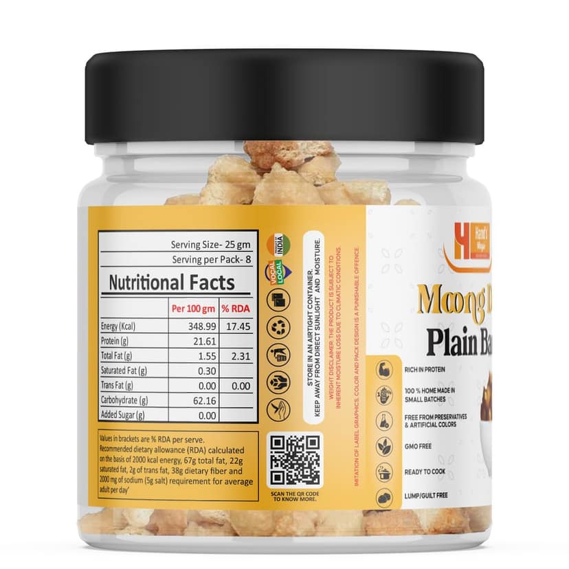 Hand’s Magic Moong Dal Plain Bari | High Protein | Ready to Cook | 100% Homemade | No Preservatives | Natural & Healthy | 200g view 2