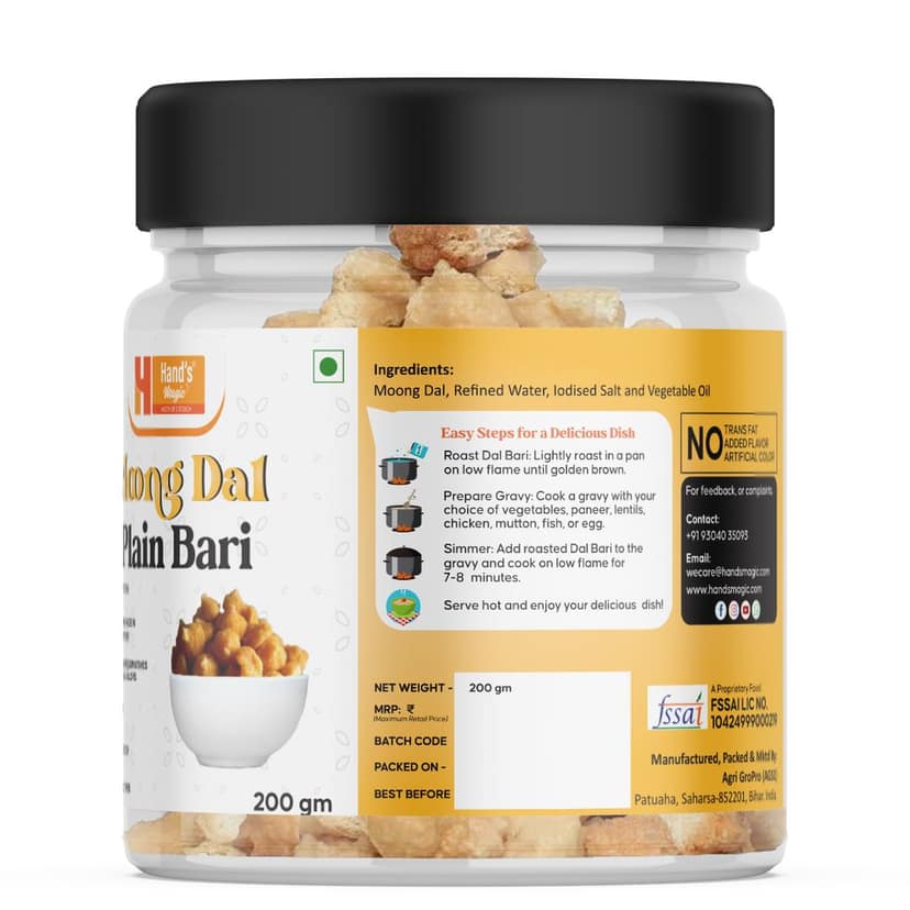 Hand’s Magic Moong Dal Plain Bari | High Protein | Ready to Cook | 100% Homemade | No Preservatives | Natural & Healthy | 200g view 3