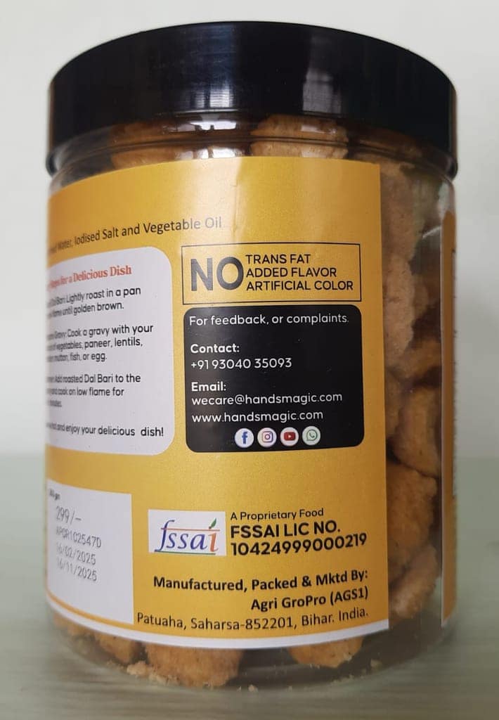 Hand’s Magic Moong Dal Plain Bari | High Protein | Ready to Cook | 100% Homemade | No Preservatives | Natural & Healthy | 200g view 4