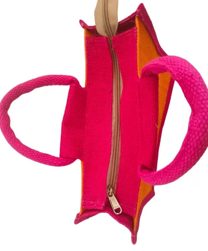 Small Jute Bag with Lotus Print view 2