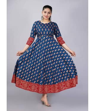 Mishree Collection - Blue Rayon Women's Anarkali Kurti ( Pack of 1 )