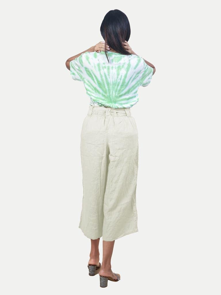 Women Cream Linen Palazzo Pants view 4