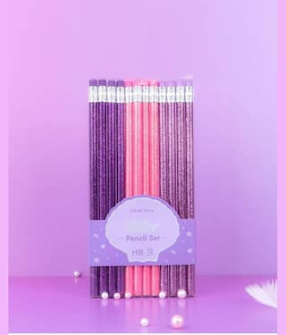 2392 YESKART - 12 Stylish Candy Colour Glitter Body Pencil with Top Eraser Set Attractive Colour For Kids And Girls Fine s Strong nib Ideal For Tuition School Kids Boys Girls Diwali Festival Birthday Party Return Gift (Pink-Purple