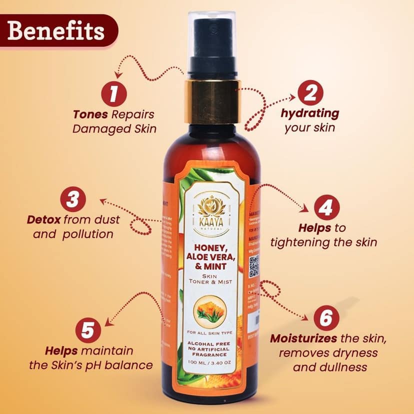 Kaaya Natural Honey, Alovera & Mint Toner & Mist 100ML Bottle (BUY 1 GET 1 FREE) view 2
