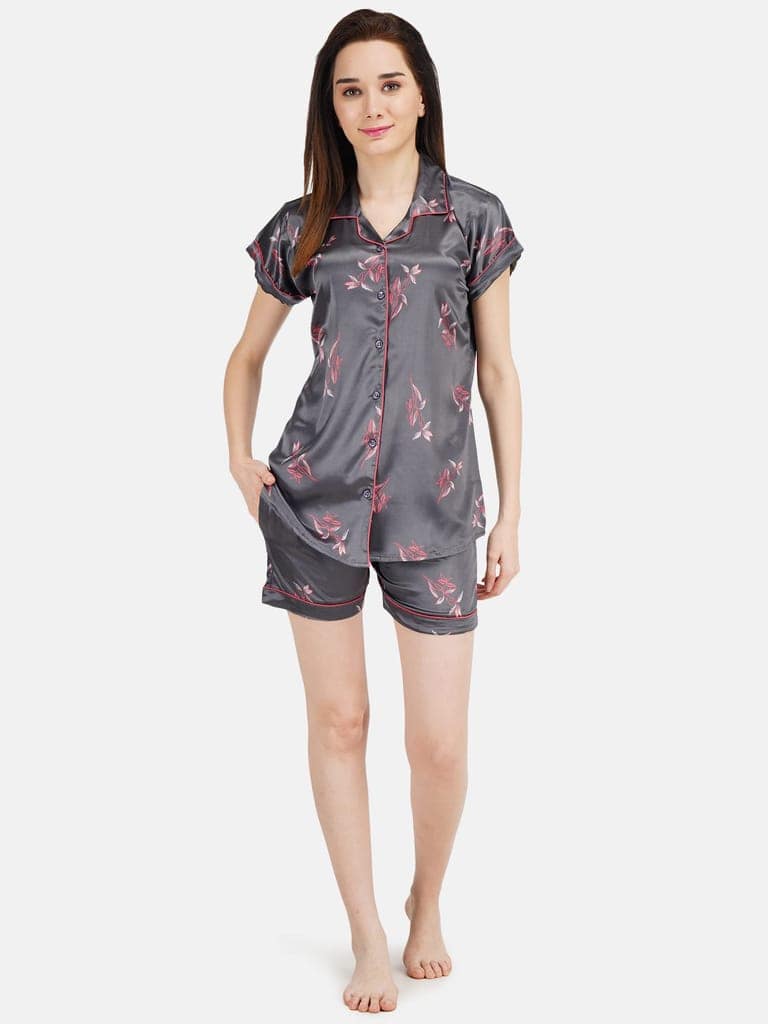 KOI SLEEPWEAR Women's Printed Satin Shirt & Short Sleeve Night Suit Lounge Wear view 7