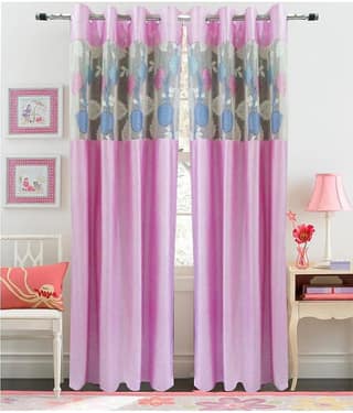 Homefab India Plain Semi-Transparent Eyelet Long Door Curtain 9ft (Pack of 2) - Pink