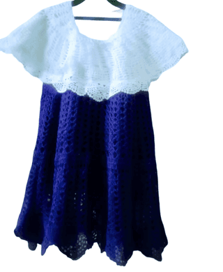 Handcrafted Crochet Dress - White & Indigo Elegance