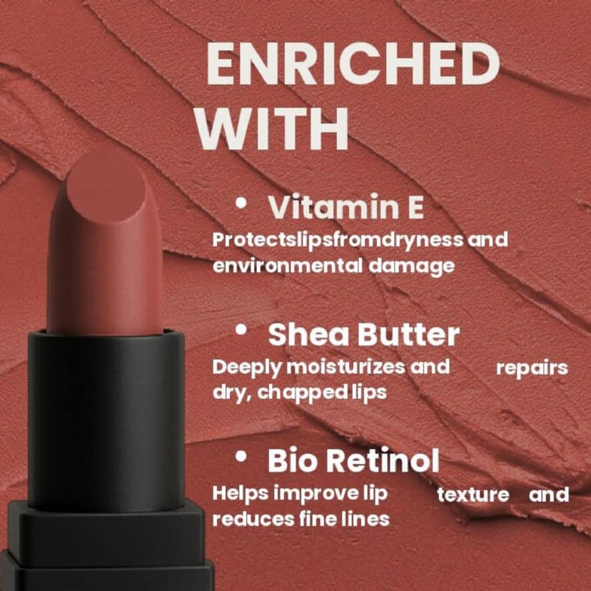POPPIK Bullet Matte Lipstick for Women | Creamy Matte, Long Lasting Lip Color | High Coverage, Soft & Comfortable Formula | Daily Use Lip Makeup | Ideal for Casual Outings, Wedding, Gift | 3.8gm view 4