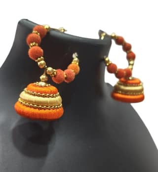 Silk Thread Jhumka Earrings with Beads for Women