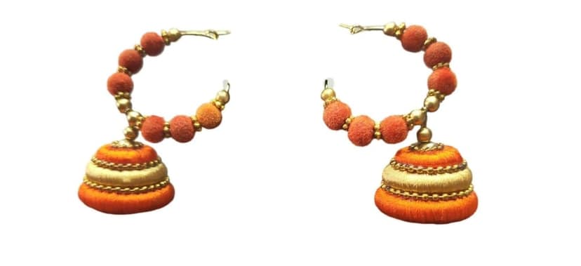 Silk Thread Jhumka Earrings with Beads for Women view 2