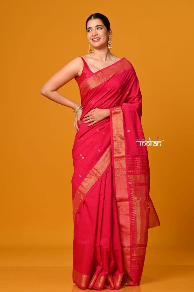 Param Sundari ~ Handloom Pure Cotton Paithani Saree with Exclusive Pichwai Pallu in Rani Pink view 2
