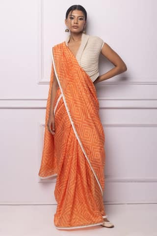 Orange Batik Printed Silk Saree
