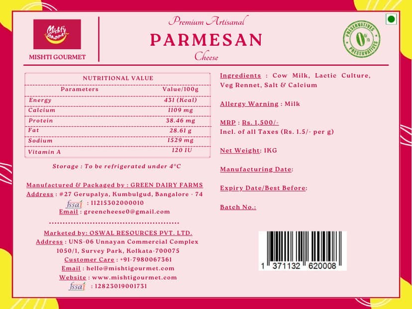 Mishti Gourmet Parmesan Cheese 1kg view 2