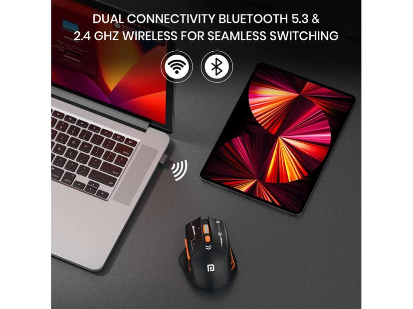 Portronics Vader Max Bluetooth 5.3 & 2.4 GHz, 6-Button Control, DPI Up to 2400, Rechargeable Mouse - Black view 3