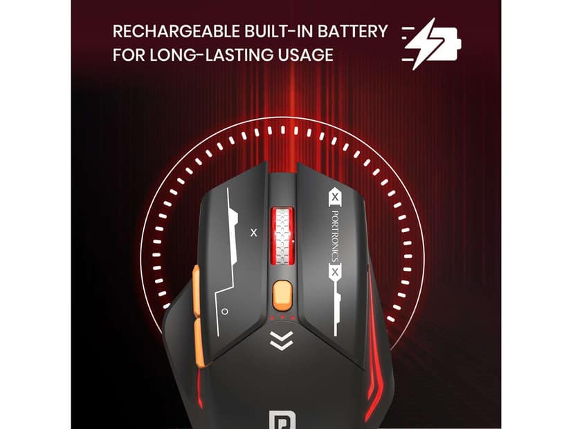 Portronics Vader Max Bluetooth 5.3 & 2.4 GHz, 6-Button Control, DPI Up to 2400, Rechargeable Mouse - Black view 4