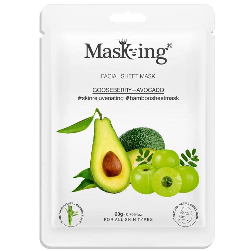 MasKing Bamboo Facial Sheet Mask of Gooseberry & Avocado for Skin Rejuvenating Ideal for Women & Men, 20ml each (Pack of 4) view 2