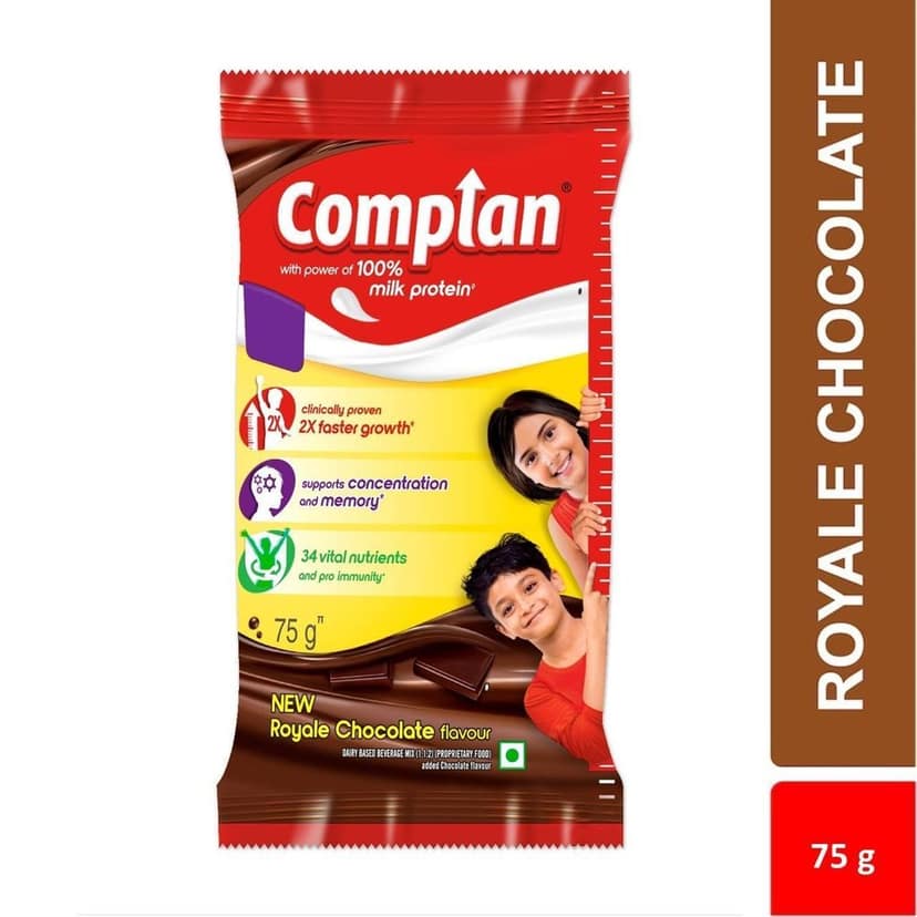 Complan Nutrition Drink Powder for Children, Royal Chocolate Flavour, 75 gm sachet | Nutrition drink for kids with protein & 34 vital nutrients