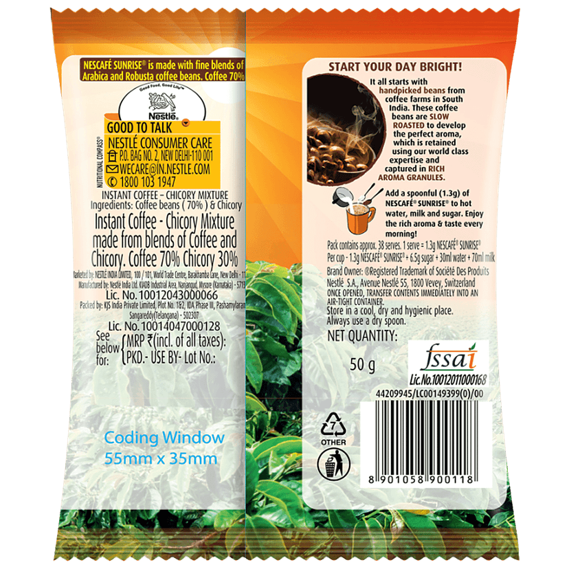 Nescafe Sunrise Instant Coffee - Chicory Mixture, 50 G Pouch view 2