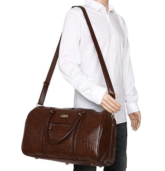 Fur Jaden Brown Textured Leatherette Stylish & Spacious Weekender Duffle Bag for Travel for Men and Women view 6