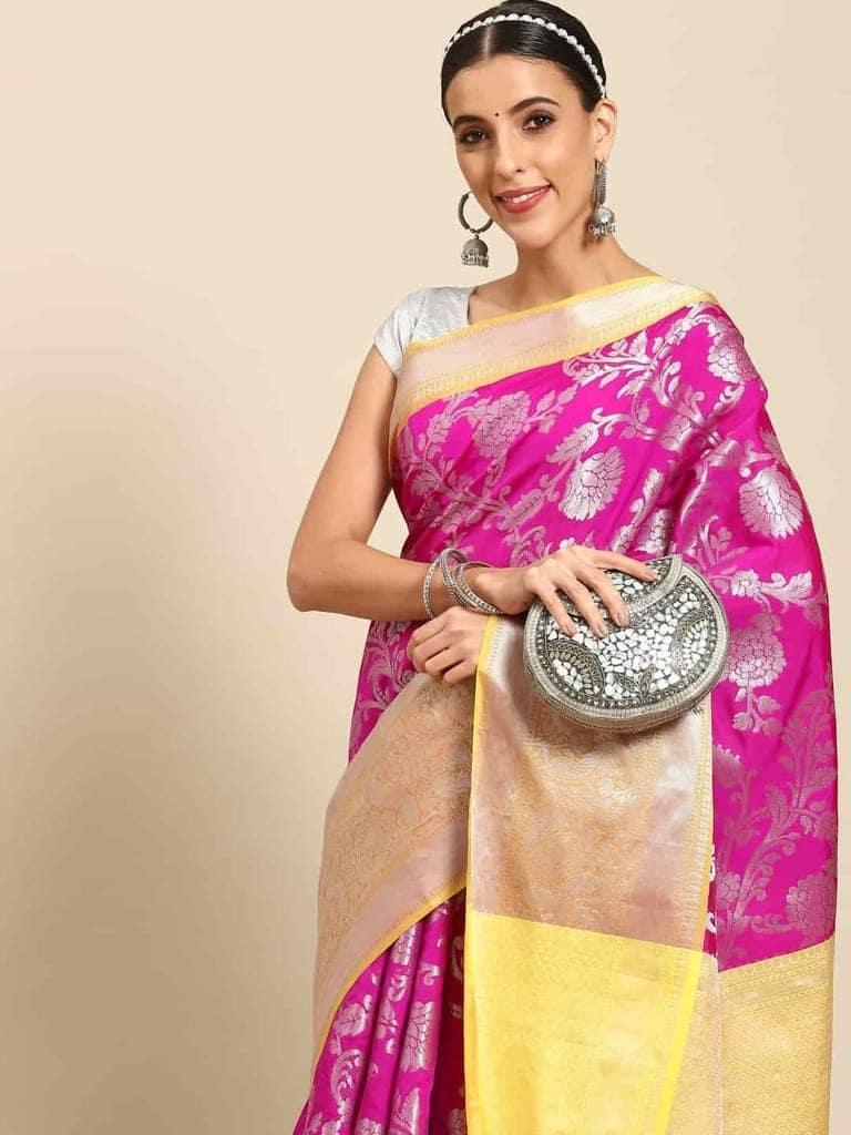 Women's Brocade Soft Silk Zari Woven Saree With Unstiched Blouse Piece
