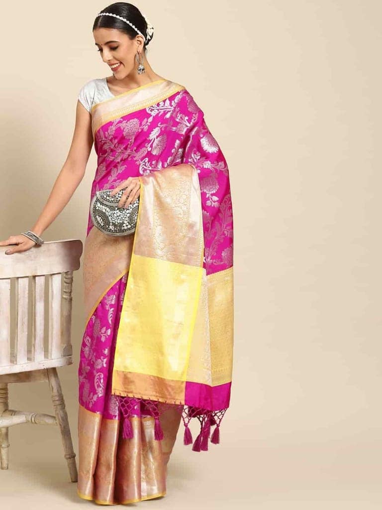 Women's Brocade Soft Silk Zari Woven Saree With Unstiched Blouse Piece view 2