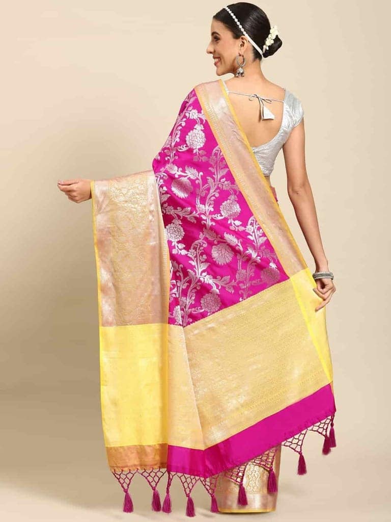 Women's Brocade Soft Silk Zari Woven Saree With Unstiched Blouse Piece view 3