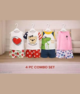 ODIMENT Pack of 4 Girls Cotton Blend T-shirt & Shorts ( Multicolor )