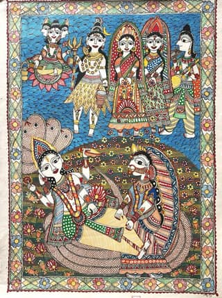 Madhubani Painting Of Traditional Deities - A Divine Celebration