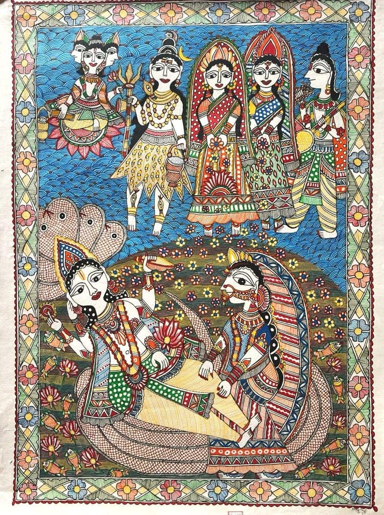 Madhubani Painting Of Traditional Deities - A Divine Celebration