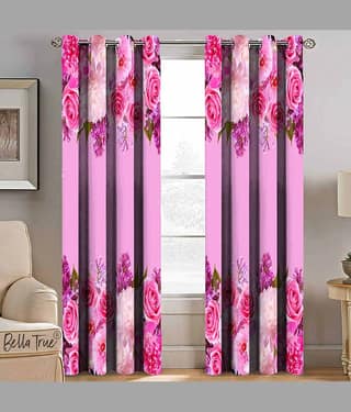 BELLA TRUE Set of 2 Door SemiTransparent Eyelet Polyester Multi Color Curtains ( 213 x 113 cm )