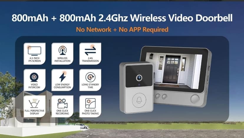 AUSHA Smart Video Doorbell with 4.3” LCD Display | Two-Way Audio, IR Night Vision | Door Camera Without Wi-Fi view 9