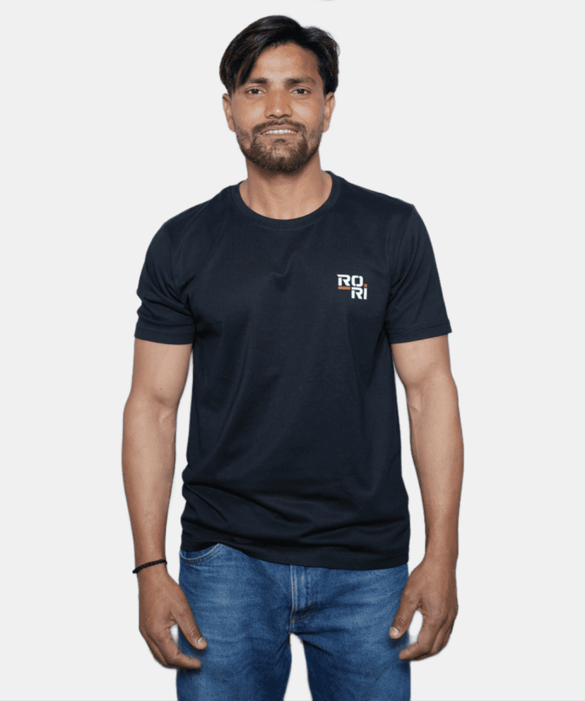 Premium Cotton Men's Classic Series Round Neck Half Sleeve T-Shirt by Rori | Solid Color | Made in India view 2