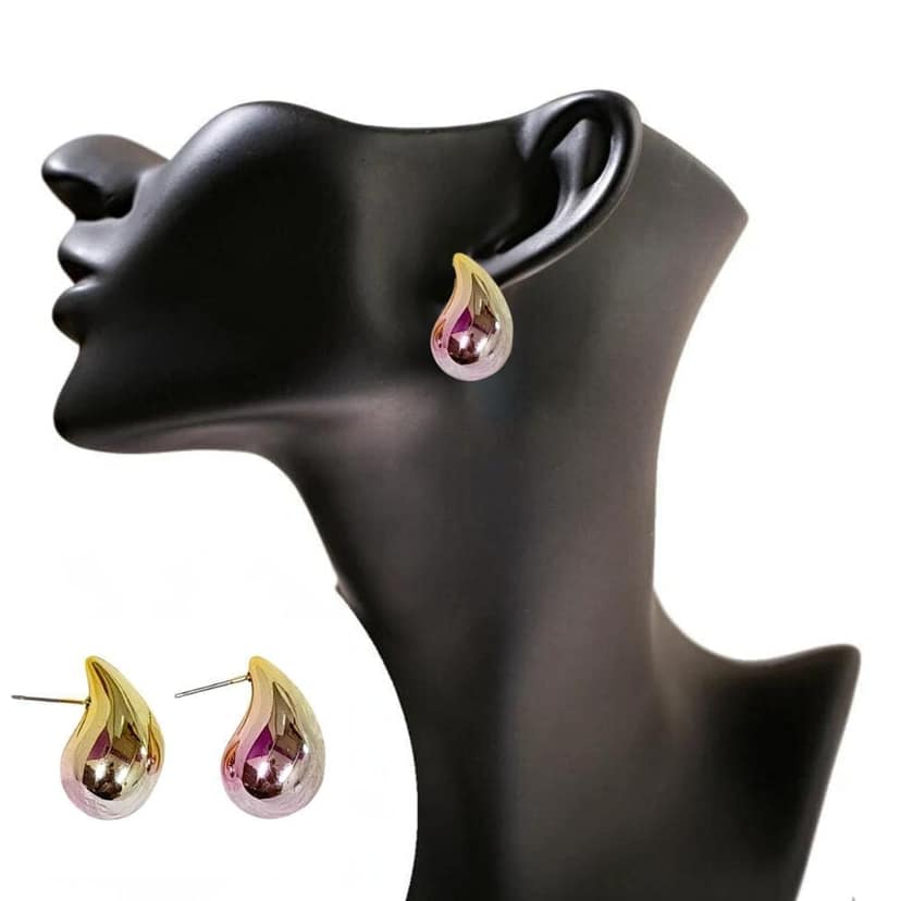 Jewelryklub Dual Metallic Colored Chunky Tear Drop Fashion Jewelry Earrings For Women & Girls - Light Pink Gold view 4