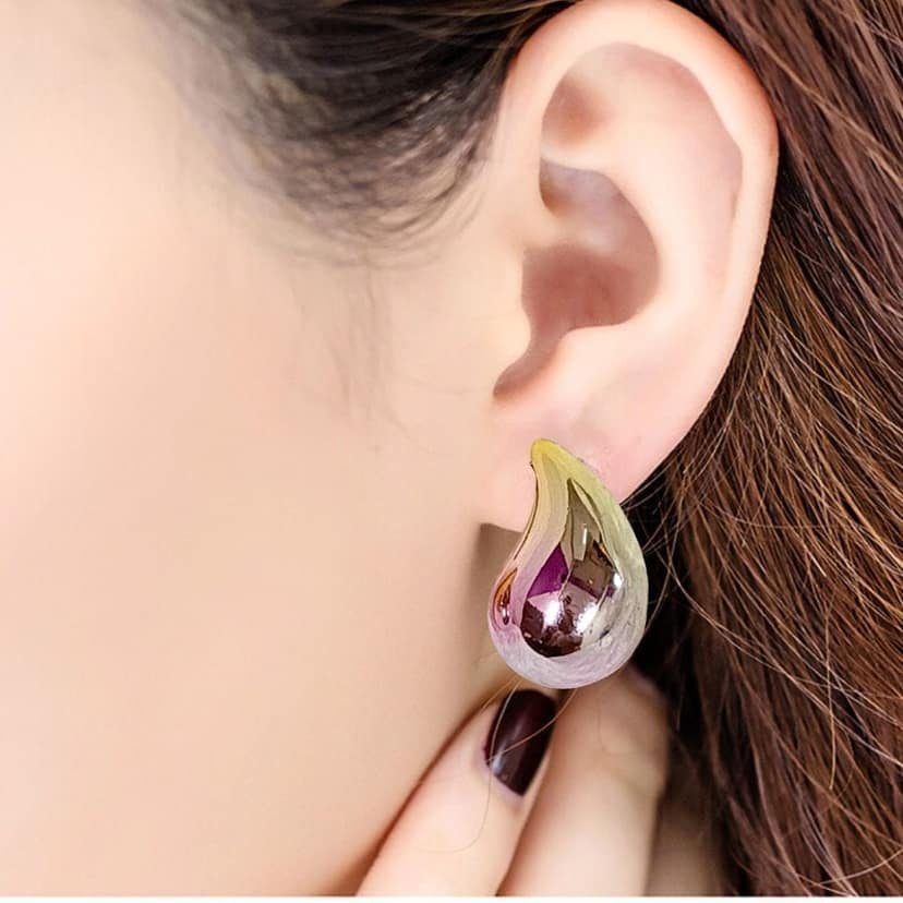 Jewelryklub Dual Metallic Colored Chunky Tear Drop Fashion Jewelry Earrings For Women & Girls - Light Pink Gold view 5