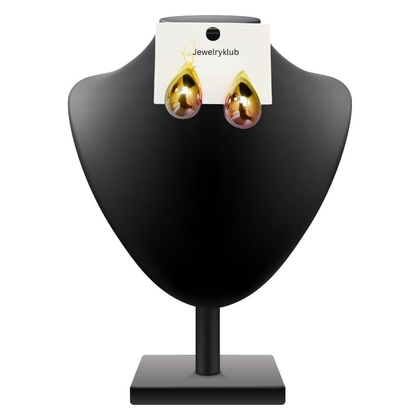 Jewelryklub Dual Metallic Colored Chunky Tear Drop Fashion Jewelry Earrings For Women & Girls - Light Pink Gold view 6