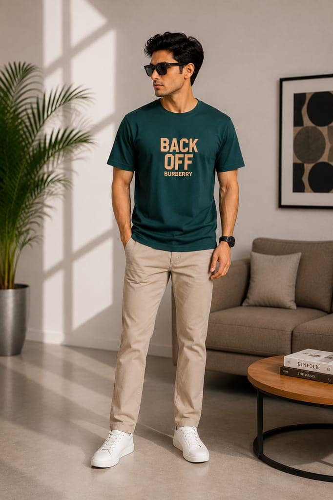 Men's front and back printed cotton halfsleeves round neck tshirt view 4
